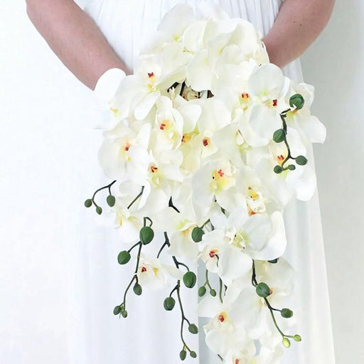 Butterfly Orchid and Mini Rose Silk Flower Bouquet - Realistic Touch Bouquet