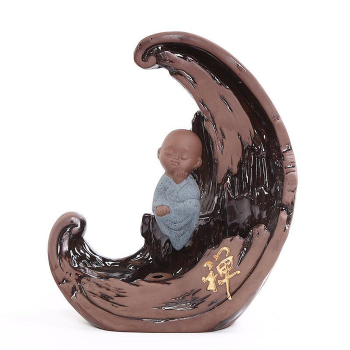 Tranquil Zen Buddha Monk Ceramic Backflow Incense Burner - Peaceful Home Decor Accent