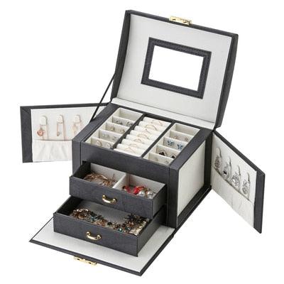 Chic Three-Layer Girls' Travel Jewelry Case with Mirror and Extendable Storage
