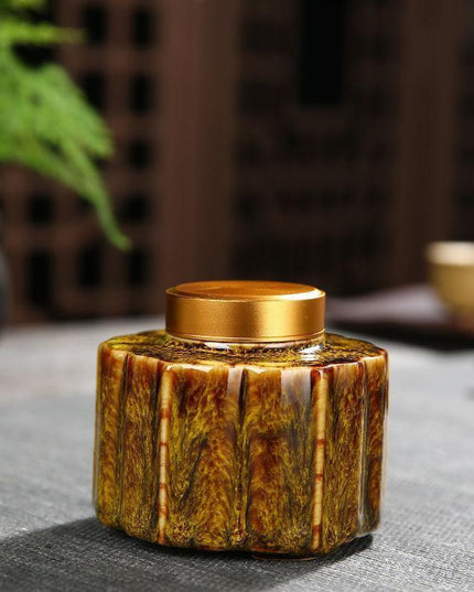 Elegant Vintage Chinese Ceramic Tea Storage Caddies - Set of 2 in Green & Black