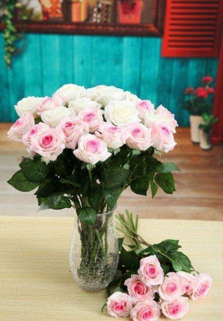 Stunning 50-Piece Realistic Faux Rose Bouquet - Perfect for Home & Wedding Decor