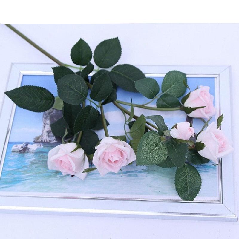 Real Touch 5 Heads Small Artificial Rose Flowers - 12pcs/lot-Home Décor›Plants & Flowers›Artificial Florals & Plants›Flowers-Très Elite-pink rose-Très Elite