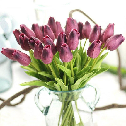 Exquisite 31-Piece Lifelike PU Tulips Bouquet - Premium Artificial Silk Flowers