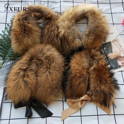 Luxurious Raccoon Dog Fur Ribbon Stole for Winter Elegance