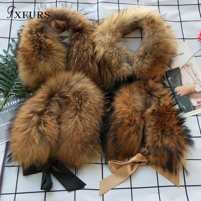 Elegant Winter Fashion Upgrade: Luxe Raccoon Dog Fur Ribbon Stole