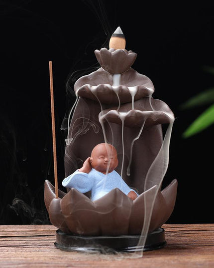 Serene Zen Monk Backflow Incense Waterfall with Illuminating LED for a Calming Environment