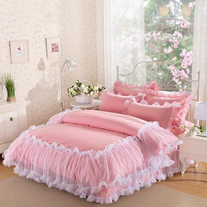 Regal Lace Ruffle Bedding Set with Korean Princess Elegance