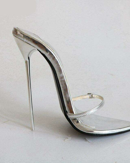 Stunning Metallic 7-Inch Heeled Sandals - Women's Elegant Nighttime Buckle Shoes