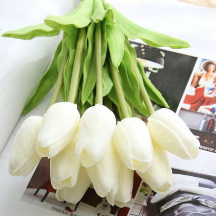 Exquisite 31-Piece Lifelike PU Tulips Bouquet - Premium Artificial Silk Flowers