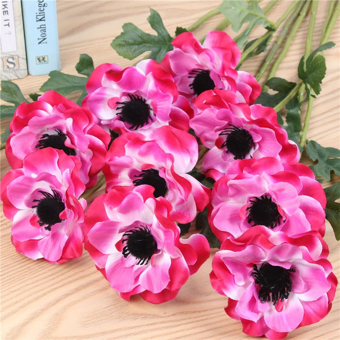 Lifelike Silk Anemone Floral Arrangement Set - 15-Piece Elegance Collection for Home and Events