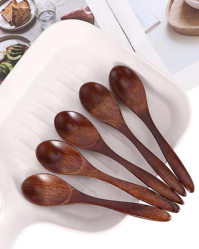 Elegant 5-Piece Japanese Wooden Spoon Set for Gourmet Dining