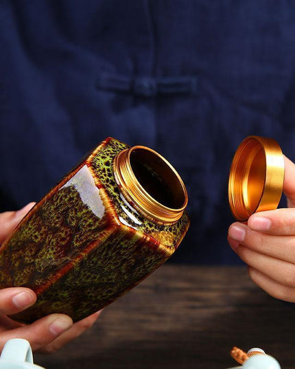 Elegant Vintage Chinese Ceramic Tea Storage Caddies - Set of 2 in Green & Black