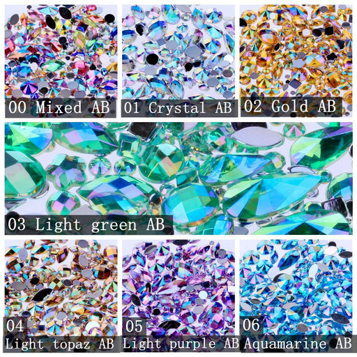 300pcs Flat Back Acrylic Rhinestones - Variety of Shapes, Sizes, and Colors - Perfect for DIY Nail Art and Face Decorations - Très Elite