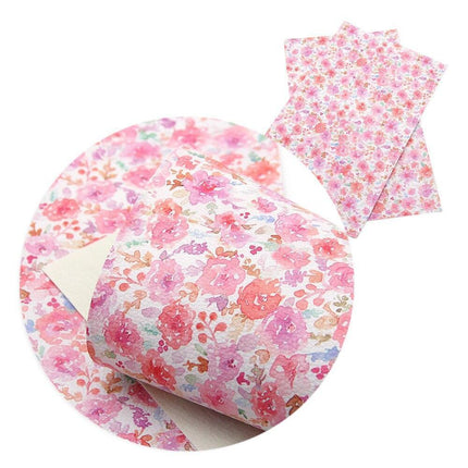 Elegant Floral Print Synthetic Leather Crafting Fabric - 20*33cm Premium Quality for Creative Projects