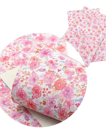 Elegant Floral Print Synthetic Leather Crafting Fabric - 20*33cm Premium Quality for Creative Projects