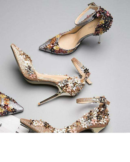 Glamorous Floral Sequin Bridal Heels for Unforgettable Events