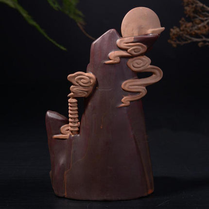 Serene Cascading Waterfall Ceramic Incense Holder - Earthy Brown Finish