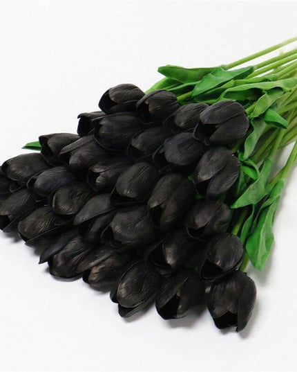 Chic Black Rose Tulip Latex Floral Arrangement - Set of 15 Handcrafted Elegance