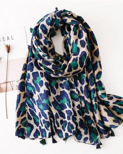 Chic Leopard Print Tassel Viscose Wrap