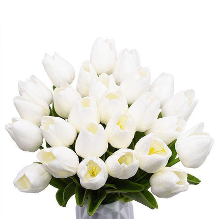 Realistic White and Yellow Tulip Arrangement - Luxurious Artificial Flower Set