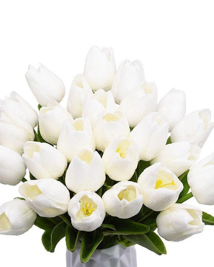 Realistic White and Yellow Tulip Arrangement - Luxurious Artificial Flower Set