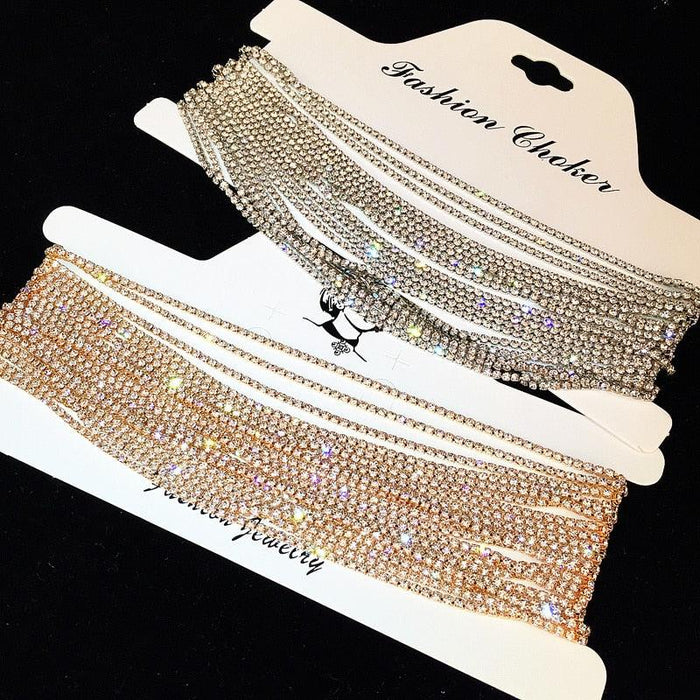 Luxurious Crystal Botanica Rhinestone Choker Necklace with Stylish Layered Design