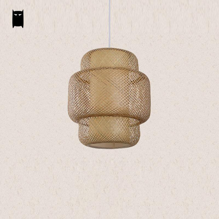 Bamboo Wicker Ratan Lantern Shade Pendant Light Fixture Asian Japanese Suspension Lamp Plafon Luminaria Dining Table Study Room