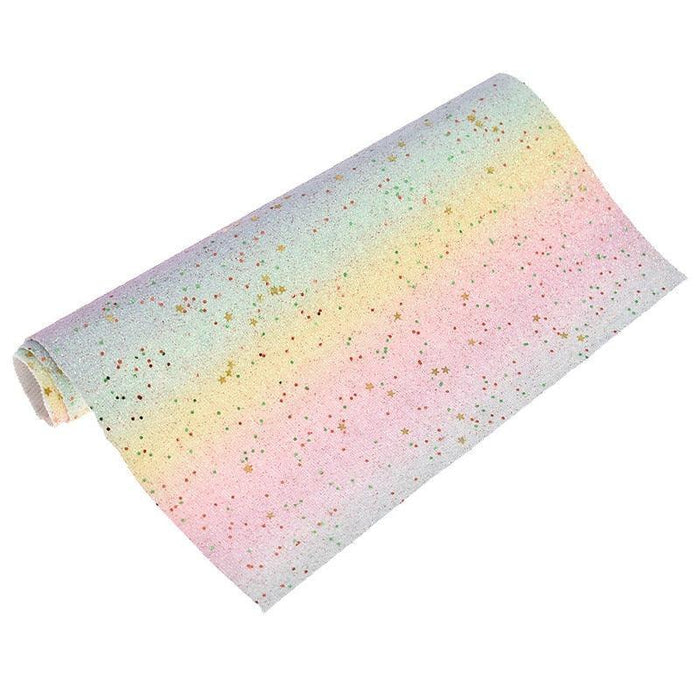 Rainbow Glitter A4 PU Leather Crafting Fabric - Sparkling Elegance