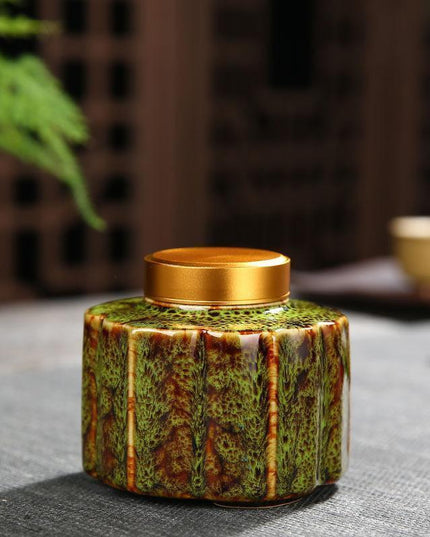 Elegant Vintage Chinese Ceramic Tea Storage Caddies - Set of 2 in Green & Black