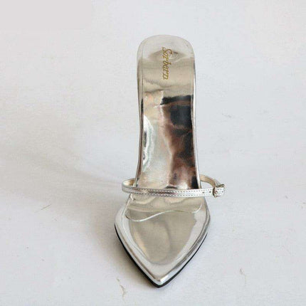 Stunning Metallic 7-Inch Heeled Sandals - Women's Elegant Nighttime Buckle Shoes