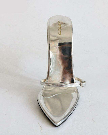 Stunning Metallic 7-Inch Heeled Sandals - Women's Elegant Nighttime Buckle Shoes