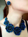 Blue Floral Resin Statement Necklace - Chic Fashion Accent for Trendy Ladies