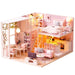 Luxurious LED-Lit Wooden Dollhouse Crafting Kit - Elegant Miniature House Kit