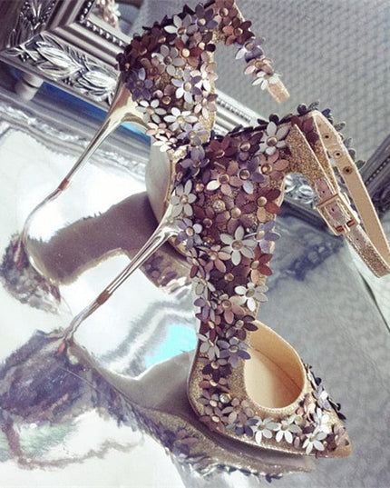 Glamorous Floral Sequin Bridal Heels for Unforgettable Events