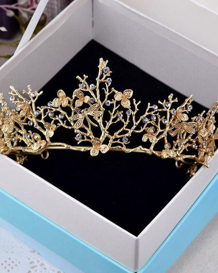 Vintage Golden Dragonfly Rhinestone Bridal Tiara: Luxurious Baroque Headpiece