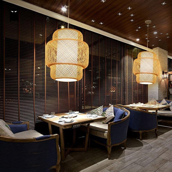 Bamboo Wicker Ratan Lantern Shade Pendant Light Fixture Asian Japanese Suspension Lamp Plafon Luminaria Dining Table Study Room