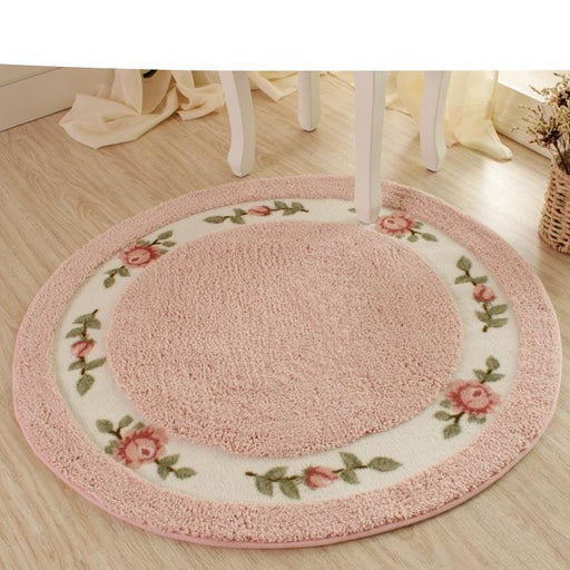 HUAMAO Pastoral Flower Doormat Soft Plush Round Rotating Chair Floor Mat Modern Bathroom Carpet Children Play Mat/Rugs-0-Très Elite-light green-90CM Diameter-Très Elite