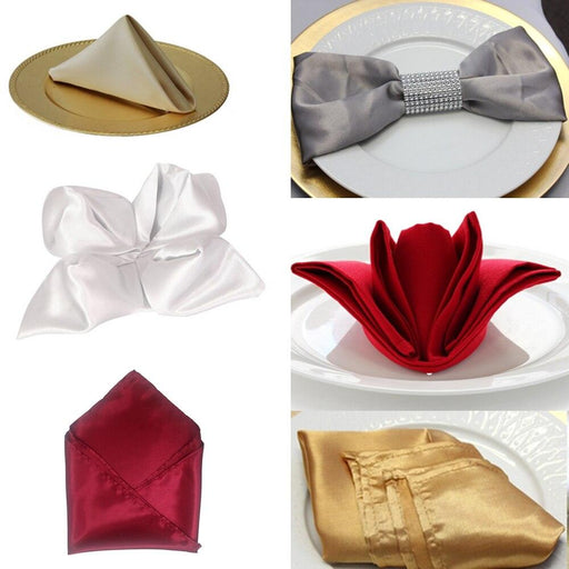Set of 50pcs Satin Fabric Handkerchief Napkins - Perfect for Christmas, Weddings and Parties - Très Elite