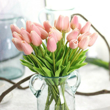 Exquisite 31-Piece Lifelike PU Tulips Bouquet - Premium Artificial Silk Flowers