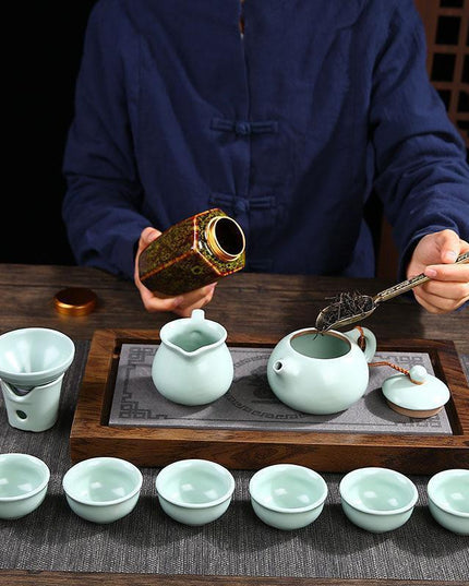 Elegant Vintage Chinese Ceramic Tea Storage Caddies - Set of 2 in Green & Black