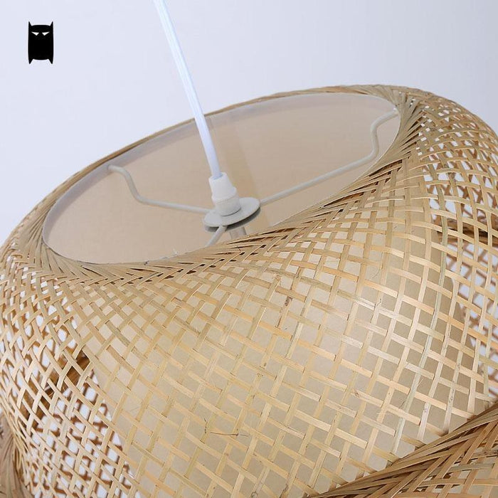 Bamboo Wicker Ratan Lantern Shade Pendant Light Fixture Asian Japanese Suspension Lamp Plafon Luminaria Dining Table Study Room