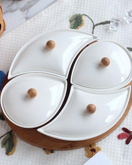 Elegant Artisan Porcelain Serving Ensemble with Sustainable Bamboo Tray