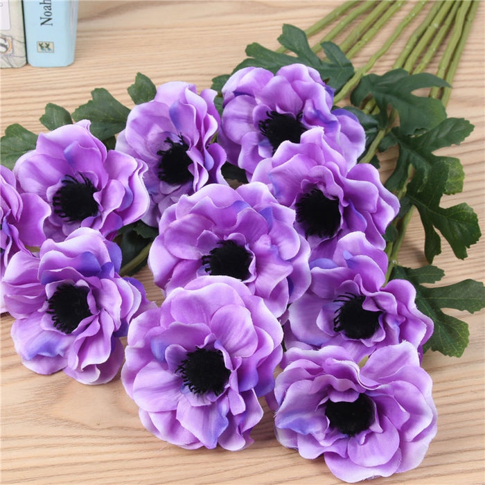 Lifelike Silk Anemone Floral Arrangement Set - 15-Piece Elegance Collection for Home and Events