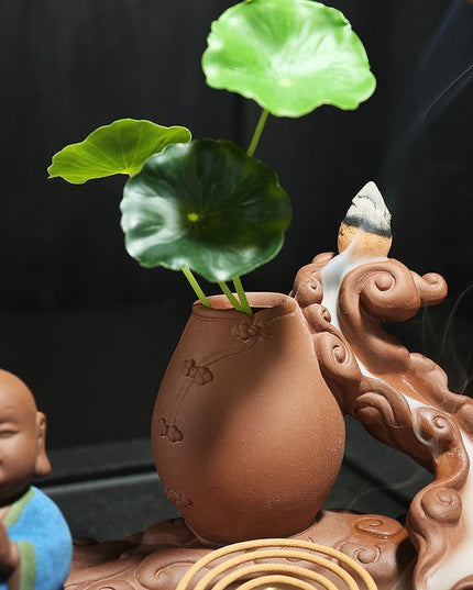 Tranquil Monk Waterfall Backflow Incense Holder with Elegant Buddha Motif - Calming Smoke Fountain for Relaxed Ambiance