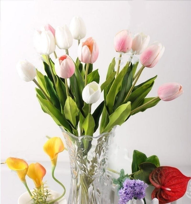 Real Touch Tulip PU Artificial Flowers - Set of 48 Bouquet Pieces