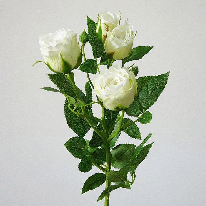 Silk Rose Artificial Flower Bouquet - Elegant 4-Head Bouquet with Plastic Stems - Ideal for Home and Wedding Decor