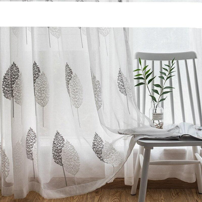 Elegant White Sheer Curtains with Modern Tree Embroidery - Chic Window Drapes for a Tranquil Ambiance