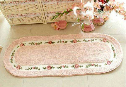 Chic Pink Rose Oval Rug Set - 2 Elegant Mats for Stylish Home Decor