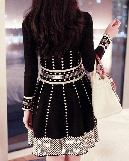Timeless Elegance: Black Knit Pleated Dress with Korean Influence
