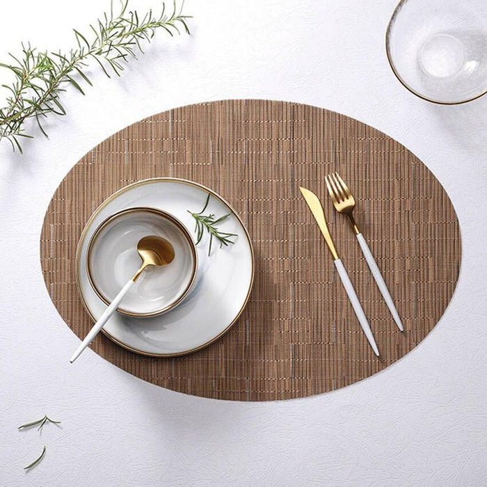 Elegant Bamboo Grain Oval Placemats Set - Stylish Table Protectors